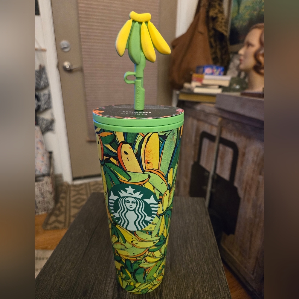 Farm Rio + Starbucks Banana Board Straw Topper Soft Touch Cold Cup Tumbler 24 oz